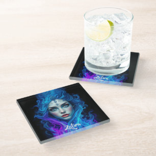 Mysterium Frau hervorgehend aus blauen und violett Glasuntersetzer