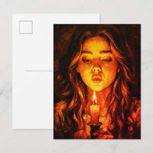 Mysterium: Ölbild einer Kerze auspustenden Frau Postkarte