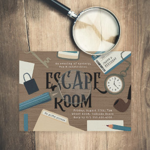 Mystery Escape Room Blue Birthday Einladung