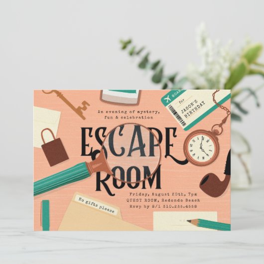 Mystery Escape Room Party Einladung (Stehend Vorderseite)