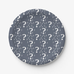 Mystery-Fragezeichen Rätsel blau-grau Pappteller