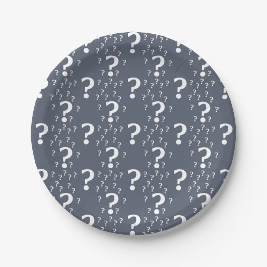 Mystery-Fragezeichen Rätsel blau-grau Pappteller (Vorderseite)