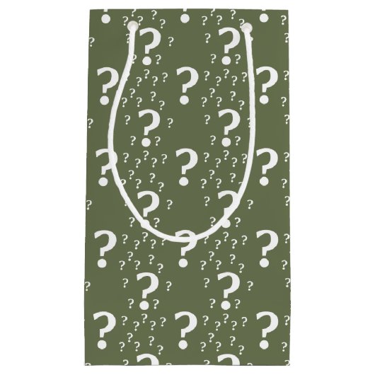 Mystery-Fragezeichen Rätsel olivgrün Kleine Geschenktüte (Vorderseite)
