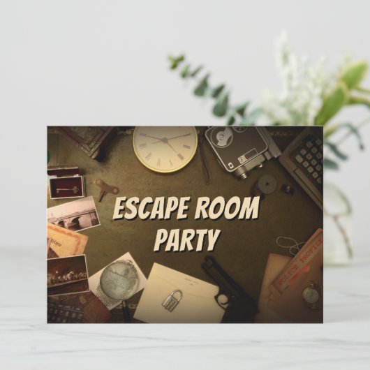 Mystery Game Escape Room Party Einladung Geburtsta (Stehend Vorderseite)
