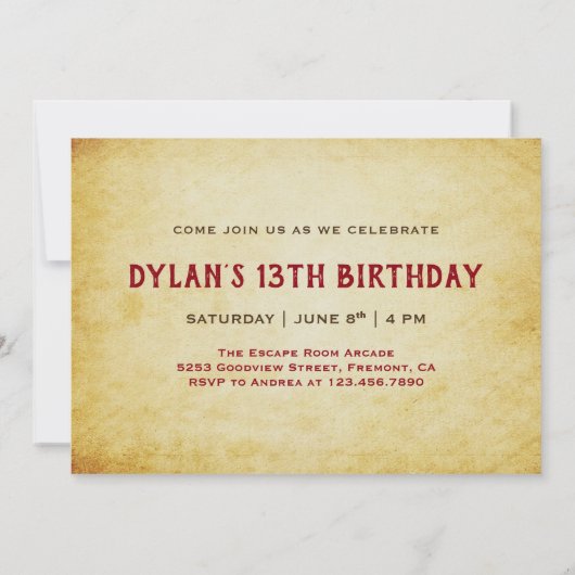 Mystery Game Escape Room Party Einladung Geburtsta (Rückseite)