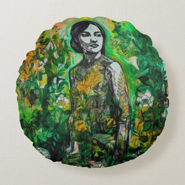 Mystery Lady Rundes Kissen (Vorderseite)