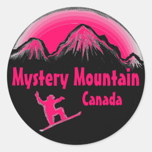 Mystery Mountain Canada rosa Snowboardaufkleber Runder Aufkleber
