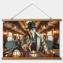 Mystery on Midnight Express - Noir Detective Wandteppich Mit Holzrahmen