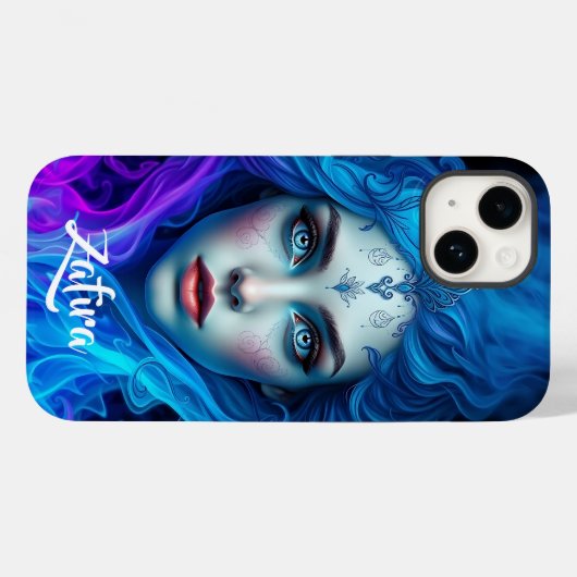 Mystery Woman Emerging from Blue & Purple Flames Case-Mate iPhone Hülle (Rückseite (Horizontal))