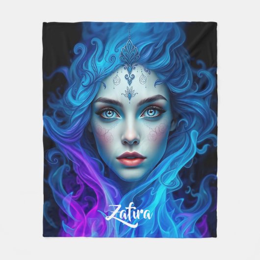 Mystery Woman Emerging from Blue & Purple Flames Fleecedecke (Vorderseite)