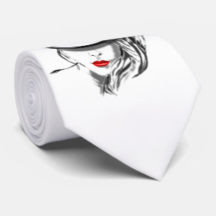 Mysteryous Lady Neck Tie Red Lips Krawatte