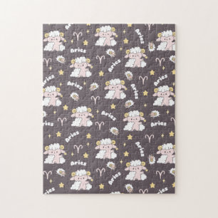 Mystic Aries Zodiac Night Bunny und Ram Puzzle