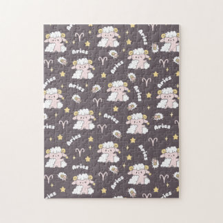 Mystic Aries Zodiac Night Bunny und Ram Puzzle
