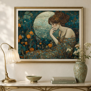 Mystic Art Nouveau Lady in Amber und Aquamarin Fotodruck