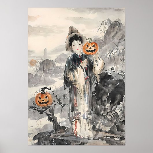 Mystic Asian Halloween - Watercolor Art Poster (Vorne)