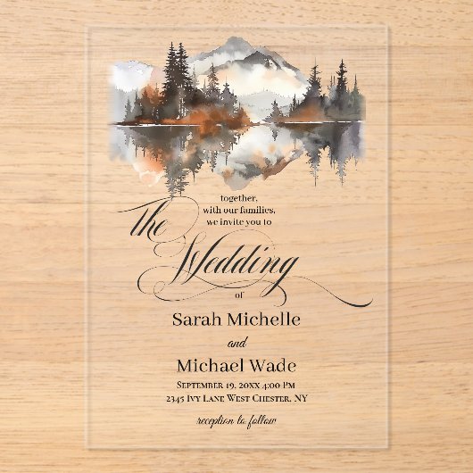 Mystic Autumn Calligraphy Wedding Invitation Acryleinladungen (Vorderseite)