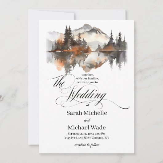 Mystic Autumn Calligraphy Wedding Invitation Einladung (Vorderseite)