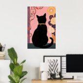 Mystic Black Cat on Pink Abstrakt Background Poster (Heimbüro)
