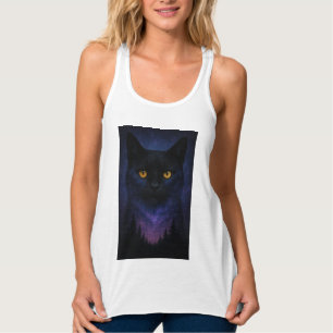 Mystic Black Cat Starry Night Forest Tank Top