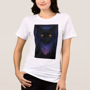 Mystic Black Cat Starry Night Forest Tri-Blend Shirt