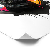 Mystic Black Cat Watercolor Splash Art Poster (Ecke)