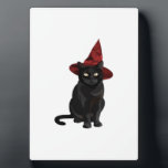 Mystic Black Cat with Dark Red Hat Classic T-Shirt Fotoplatte<br><div class="desc">Mystic Black Cat with Dark Red Hat Classic T-Shirt</div>