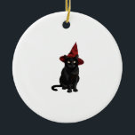 Mystic Black Cat with Dark Red Hat Classic T-Shirt Keramik Ornament<br><div class="desc">Mystic Black Cat with Dark Red Hat Classic T-Shirt</div>