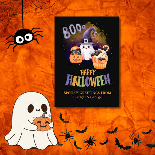 Mystic Black Ghost & Pumpkin Halloween Gruß Feiertagskarte