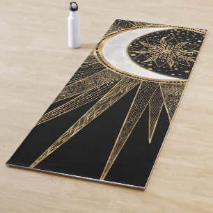 Mystic Black Gold Sun Moon Mandala Yogamatte