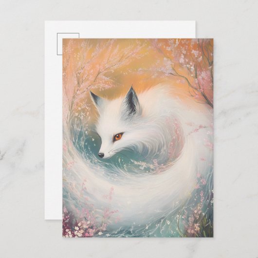 Mystic Bloom Spring Fox Watercolor Ankündigungspostkarte (Vorne/Hinten)