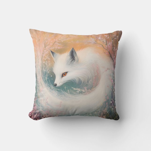 Mystic Bloom Spring Fox Watercolor Kissen (Vorderseite)