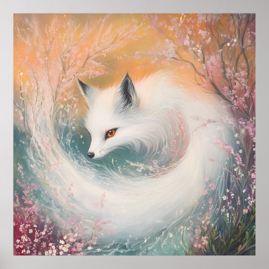 Mystic Bloom Spring Fox Watercolor Poster (Vorne)