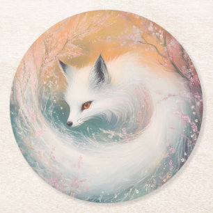 Mystic Bloom Spring Fox Watercolor Runder Pappuntersetzer