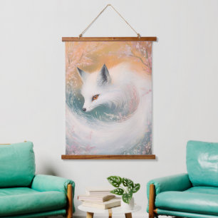 Mystic Bloom Spring Fox Watercolor Wandteppich Mit Holzrahmen