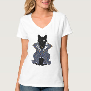 Mystic Blue Batik Katzenkönigin Grafik T-Shirt