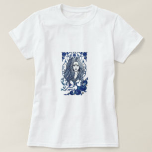 Mystic Blue Boho Frauenporträt Kunst T-Shirt