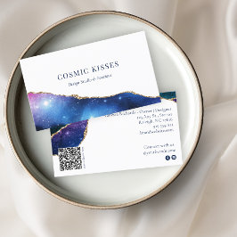 Mystic Blue Crystal Geode Gold Business Logo QR Visitenkarte