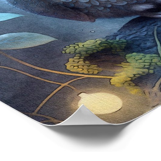 Mystic Blue Owl Print | Blätterteig Poster (Ecke)