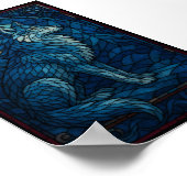 Mystic Blue Wolf – Wandkunst im Bleiglasstil Poster (Ecke)