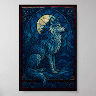 Mystic Blue Wolf – Wandkunst im Bleiglasstil Poster