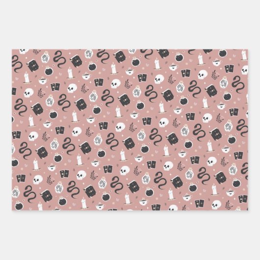 Mystic Boho Crystal Skull Snake Pattern Geschenkpapier Set (Vorderseite)