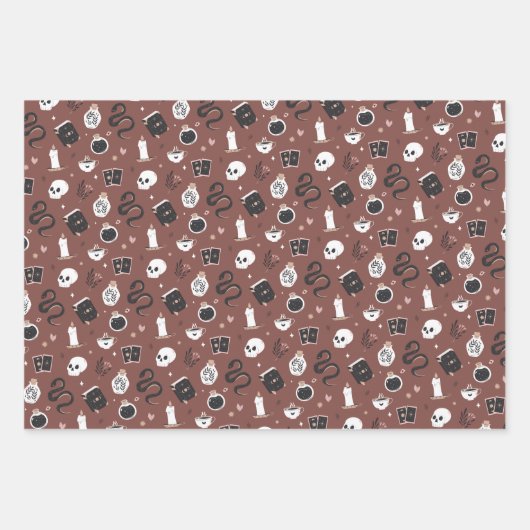 Mystic Boho Crystal Skull Snake Pattern Geschenkpapier Set (Vorderseite)