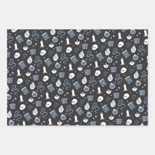 Mystic Boho Crystal Skull Snake Pattern Geschenkpapier Set (Vorderseite)