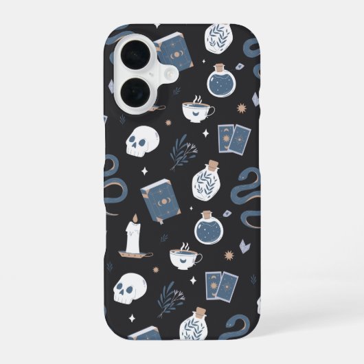 Mystic Boho Crystal Skull Snake Pattern iPhone 16 Hülle (Rückseite)