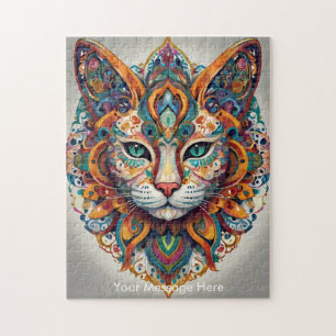 Mystic Boho Feline Cat Mandala Puzzle