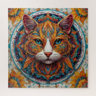 Mystic Boho Feline Cat Mandala Puzzle