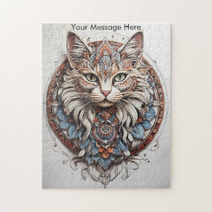 Mystic Boho Feline Cat Mandala Puzzle