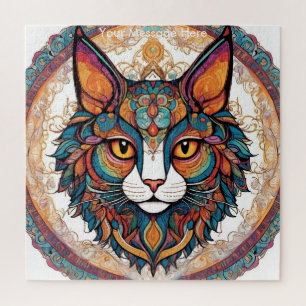 Mystic Boho Feline Cat Mandala Puzzle
