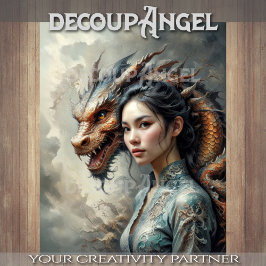 Mystic Bond Woman and Dragon in Harmonic Decoupage Seidenpapier