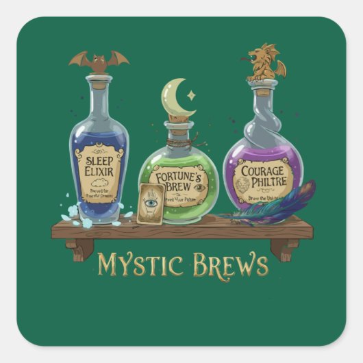 Mystic Brews | Whimsical Witchy Potions & Elixirs Quadratischer Aufkleber (Vorderseite)